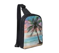 Coconut Palm Tree Sandy Beach Printed Chest Bag Sling Bag for Men Women, Waterproof Crossbody Backpack Men Bag for Runner Workout Hiking Cycling Travel