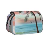 Coconut Palm Tree Sandy Beach Printed Flip Pencil Case with 2 Compartments, Large Capacity, Portable Stationery Organizer for School, Travel and Art