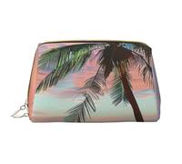 Coconut Palm Tree Sandy Beach Printed Makeup Bag for Women Portable Leather Make up Bag Travel Zipper Cosmetic Bags Organizer