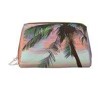 Coconut Palm Tree Sandy Beach Printed Small Makeup Bag Portable Leather Make up Bag Travel Zipper Cosmetic Bags Organizer for Women