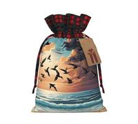 (Coconut Palm Tree Sandy Beach) Reusable M Size Bag Sack With Drawstring Eco-Friendly Plaid Burlap Pouch For Party Wedding Favors.