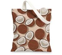 Coconut Pattern Canvas Tote Bag, Reusable Lightweight Grocery Bags, Earthy Stylish Cotton Shoulder Bags 13x15 Inch