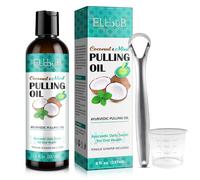 Coconut Pulling Oil - Ayurvedic Mint Oil Pulling Mouthwash with Tongue Scraper | Natural Essential Oils for Fresh Breath, Teeth Wh