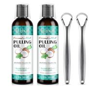Coconut Pulling Oil - Ayurvedic Mint Oil Pulling Mouthwash with Tongue Scraper | Natural Essential Oils for Fresh Breath, Teeth Whitening & Healthy Gums | Alcohol-Free