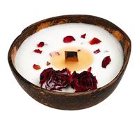 Coconut Shell Bowl Candle with Dried Flowers, Natural Scented, 3.9 oz Soy Wax Blend and Wood Wick, Long Lasting Rose Fragrance, Home Decor, Romantic Gift for Women, for Relaxation