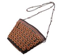 Coconut Shell Bucket Shoulder Bag for Women, Boho Beach Style | Canvas Woven Body, Brown Tropical Look, Hands Free Wear, for Festivals, Markets and Beach Outings