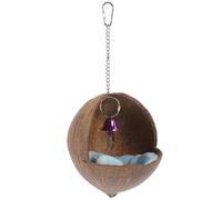Coconut Shell Hanging Parrot House with Bell, Warm Winter Bird Bed | Natural Coffee Finish, Cushion Included, Balcony Railing or Windowsill Setup, for Lovebirds and Sparrows Random Color