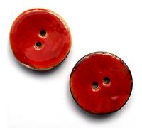 Coconut Shell Round 2 Hole Buttons with Colour Enamel Pack of 2 (Red, 22mm)
