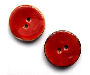 Coconut Shell Round 2 Hole Buttons with Colour Enamel Pack of 2 (Red, 22mm)