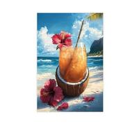 Coconut Shell with Bamboo Straw Restaurant Decorative Print Canvas Poster Wall Art Decor Print Picture Paintings for Living Room Bedroom Decoration 24" L X 36" W
