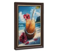 Coconut Shell with Bamboo Straw Restaurant Decorative Print Canvas Poster Wall Art Decor Print Picture Paintings for Living Room Bedroom Decoration 12" L X 18" W