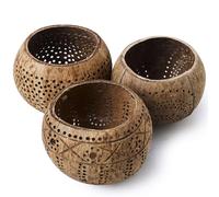 Coconut Shell Wood Candle Holders (Set of 3) with Scented Tealight Can