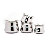 Coconut Stainless Steel - Cookware/Temple Handi - Set of 4 - Capacity - 600/750 / 1500/2000 ML - Diameter - 4.25, 5, 5.5 & 6 Inches
