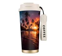 Coconut Sunset Print Insulated Coffee Mug, 316 Stainless Steel Vacuum Travel Cup, Keep Hot And Cold