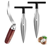 Coconut Tool,2 PCS Stainless Steel Coconut Puncher and Coconut Meat Remover,Reusable Coco Drill Punch Tool with Durable Wooden Handle Easy and Fast