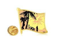 Coconut Tree Beach Flower Illustration Golden Metal Flag Lapel Pin Badge