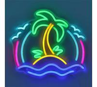 Coconut Tree & Beach Scene LED Neon Sign USB Powered Wall Decor for Parties, Beer, Bars, Coffee Shops, Sea Beach Natural Scenery Neon Light Cold Drink Milk Tea Store Decoration