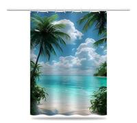 Coconut Tree Beach Shower Curtain Mould Proof Resistant 200 x 220 cm (79 x 87 Inch), Waterproof Shower Curtains Sea Polyester Fabric Bathroom Curtains with Hooks, Weighted Hem, Quick-Drying (LB1306)