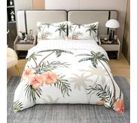 Coconut Tree Duvet Cover Super King Size 100% Cotton Tropical Style Palm Leaves Bedding Set Boys Girls Floral Plant Soft Comforter Cover White Beige Green Kids Bedroom Decor,No Comforter
