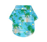Coconut Tree Hawaii Style Pet Dog T-Shirt, Four-Way Stretch Breathable Light Cool Summer Shirts, Casual Beach Seaside Daily Clothes for Small Size Puppy.Blue M