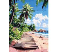 Coconut Tree Paint by Numbers for Adults, Beach Paint by Numbers Crystal Art Christmas, Canvas Kits with Acrylic Paint, Hobbies for Adults Women Children, Home Wall Decor (Frameless 12x16in) U-912