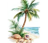 Coconut Tree Paint by Numbers for Adults, Shell Paint by Numbers Crystal Art Christmas, Canvas Kits with Acrylic Paint, Hobbies for Adults Women Children, Home Wall Decor (Frameless 28x40in) U-908