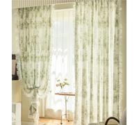 Coconut Tree Printed Sheer Curtains for Living Room 96" Long Green Window Drapes 2 Panels 42" W x 96" L Tropical Home Décor Light Filtering