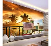 Coconut Tree Sunrise Balcony Sea Modern 3D Wallpaper Premium Textured Silk Neutral Tones Material Ideal for Living Room Bedroom-250cm×170cm