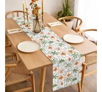 Coconut Tree Table Runner 13x90 inch Tropical Plant Summer Grid Green Orange Cotton Linen Dining Table Runner Ideal for Dresser Kitchen Coffee Tables - Machine Washable