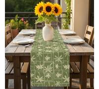 Coconut Tree Table Runner 16x72 inch Tropical Plant Summer Grid Green Cotton Linen Dining Table Runner Ideal for Dresser Kitchen Coffee Tables - Machine Washable
