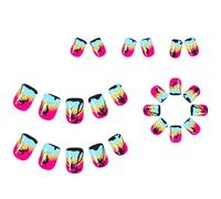 Coconut Tree Themed Press On Nails 24Pcs Glossy Short Square False Nails Full Covers For Party Wedding Daily Wear Coconut Tree Nail Art Design