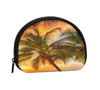 Coconut Tree Under Sunset Print Portable Mini Storage Bag Shell Shaped Wallet Small Coin Wallet Shell Storage Bag