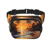 Coconut trees by the lake Pattern trendy fashionable waist bag, unisex travel sports messenger bag