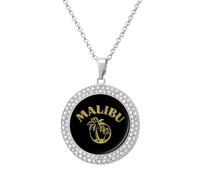 Coconut Trees in Malibu Round Pendant Necklace Diamond Edging Brilliant Personalized Jewelry Gifts for Women Silver-style