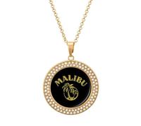 Coconut Trees in Malibu Round Pendant Necklace Diamond Edging Brilliant Personalized Jewelry Gifts for Women Golden-style