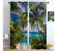 coconut trees Kids Bedroom Blackout Curtains,tropical rainforest Living Room Eyelet Curtains,Blue sky white clouds Thermal Insulated Window Curtain,Natural scenery Drapes W140 x L220cm 2 Panels