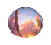 coconut trees Large Double-layer shower cap prevents hair from getting tangled during showering and skincare.