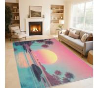 Coconut Trees Sunset Rugs Living Room Tropical Seaside Area Rugs for Bedroom 200 x 290, Printed Anti Slip Washable Short Pile Carpet for Kitchen Home Decor C-N2