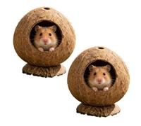 coconuts Hut Hamster House Bed, Natural Small Animal Hideaway Hut, 5.3x4.7in coconuts-Shaped Hamster With Stable Base, For Hamsters And Guinea Pigs (2, Khaki)