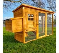 Cocoon ECO 2000 Chicken Coop - Compact Wooden Hen House with Covered Run, Rot-Proof Plastic Roofs, Rear Ventilation & Pull-Out Tray - Ideal for 2-4 Birds