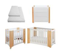 Cocoon Evoluer 4in1 Cotbed + Change Area Dresser + Mattresses, White / Natural