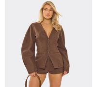 Cocoon Sleeve Plunge Front Wool Look Blazer Playsuit In Chocolate Brown, Women's Size UK 6