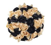cocoontail Artificial Silk Wedding Bouquets for Bride, Handmade Bridesmaid Bouquet with Rhinestones & Pearls, Black Gold Ceremony Flowers (22cm)