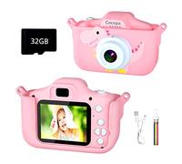 Cocopa Kids Camera for 3-12 Year Old Girls,1080P HD Digital Camera for Kids with 32GB SD Card and 2 Inch IPS Screen, Birthday Christmas Toy Gifts for 3 4 5 6 7 8 Year Old Girls (Pink with Dinosaurs)