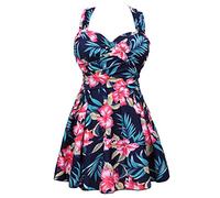 COCOPEAR Women's Elegant Crossover One Piece Swimdress Floral Skirted Swimsuit(FBA) Floral 43 2XL/14-16