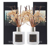 Cocorrína Premium Reed Diffuser Set with Preserved Baby's Breath & Cotton Stick Black Forest 2 Packs, 6.7oz Scent Fragrance Oil Diffuser for Bedroom Bathroom Home Décor