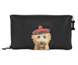 Cocos Dog Design Double Glasses Case with Back Pocket, Leather, 19 x 11 cm, Maltipoo cavapoo Cockapoo with Tartan Hat for 2 pairs of glasses (Black)
