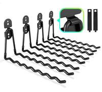 COCOYA Garage Hooks, Large 4-Pack Shed Storage Hanger 11.8" Long Heavy Duty Wall Mount Double Holder with 2 Extension Cord Storage Straps, Organize Yard Utility Garden Tool Hanging Ladder Black