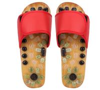 COCOYUEMA Stone Massage Slippers, for Men and Women, Foot Massage Sandals with Cobblestones, Acupressure Insoles, Durable PU Leather and EVA Sole, Two Color Options (Red 41)