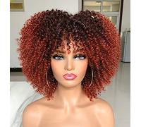 CoCrowns 10Inch Short Curly Afro Wigs with Bangs Bomb Afro Kinky Curly Wig for Black Women Synthetic Fiber Full Wig (Ombre Orange)